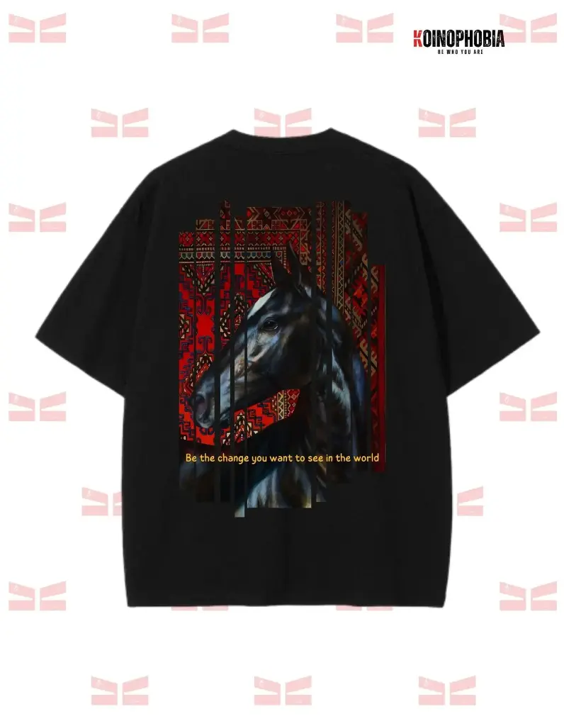 Be The Change - Horse Oversized T Shirt (Black, XS)